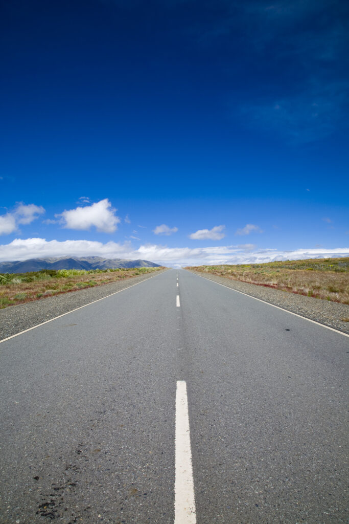 Argentina, Patagonia, Santa Cruz. Highway road running through the open patagonian landscape.