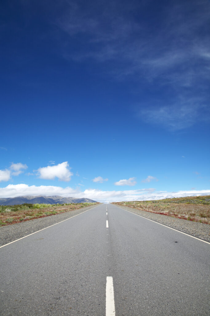 Argentina, Patagonia, Santa Cruz. Highway road running through the open patagonian landscape.