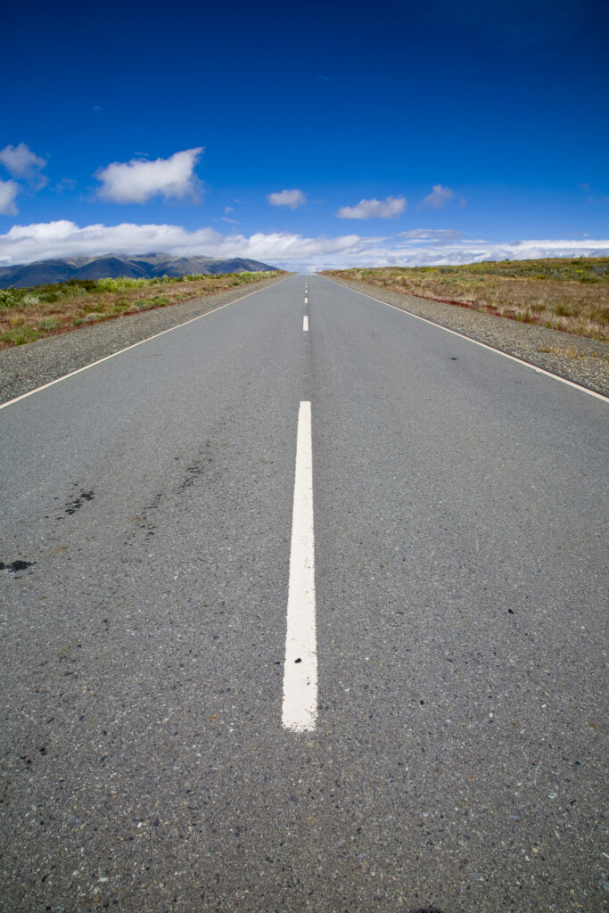 Argentina, Patagonia, Santa Cruz. Highway road running through the open patagonian landscape.