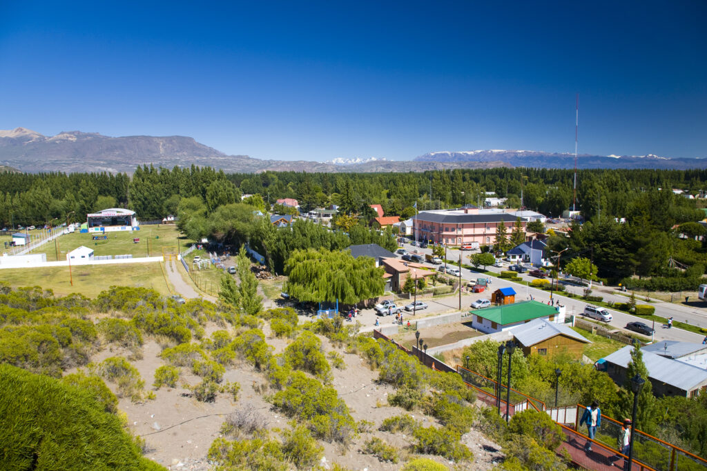 Argentina, Santa Cruz, Los Antiguos. Viewpoint looking over Los Antiguos - The Cherry Capitol of Argentina.