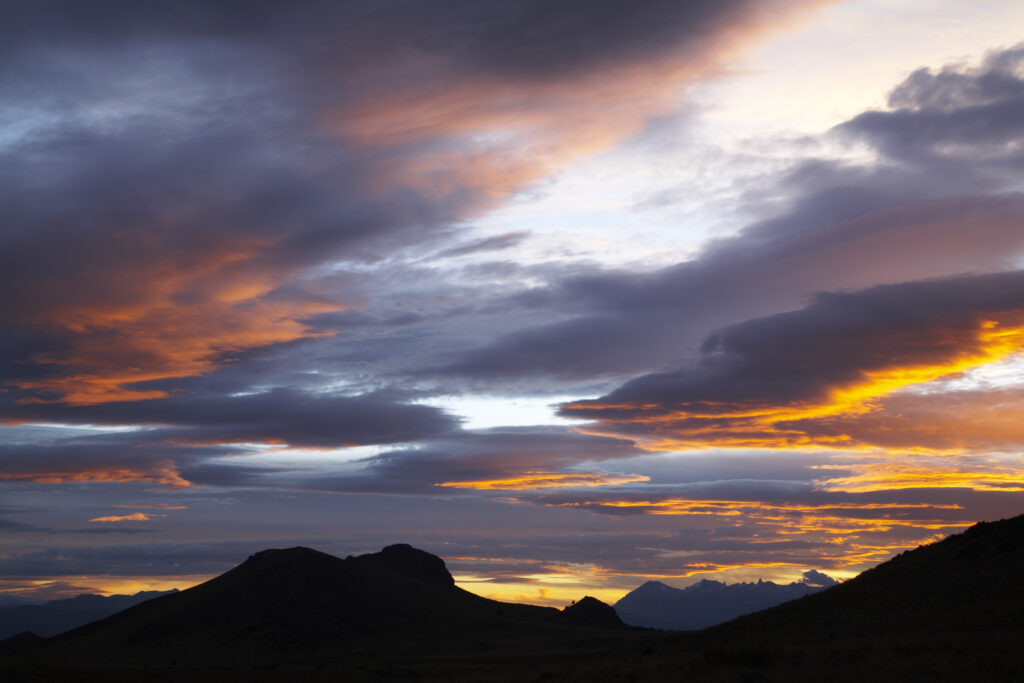 Argentina, The Lake District, Parque Nacional Nahuel Huapi. A colourful sunset over the patagonian peaks to be found near Bariloche.