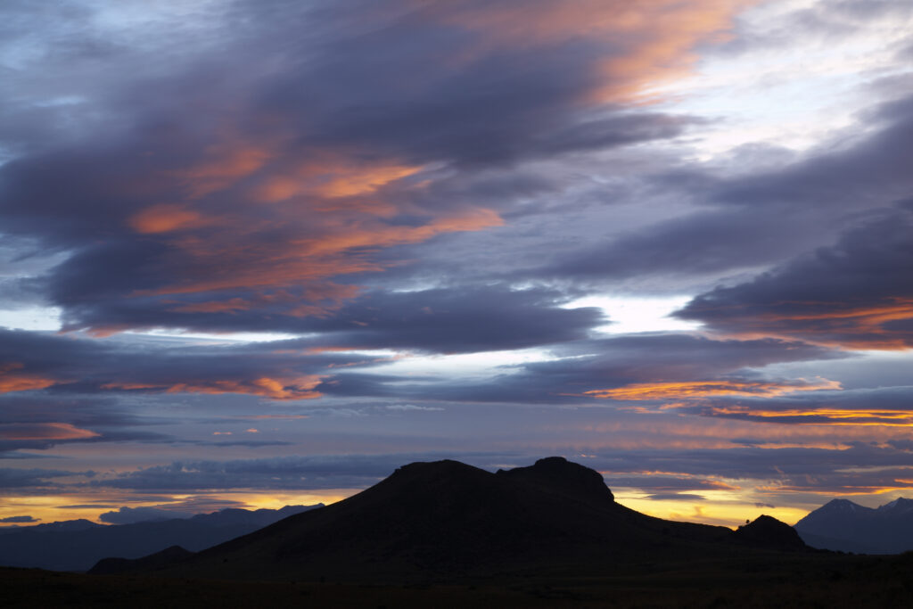 Argentina, The Lake District, Parque Nacional Nahuel Huapi. A colourful sunset over the patagonian peaks to be found near Bariloche.