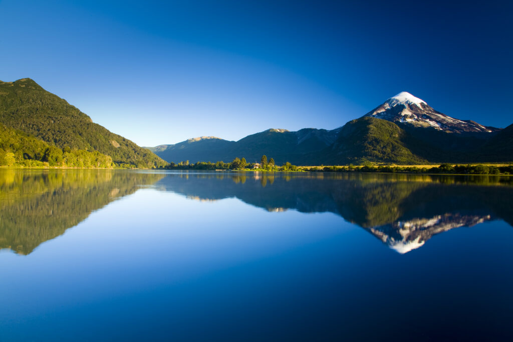 argentina, The Lake District, Parque Nacional Lanin. Lanin volcanoe, an ice-clad, cone-shaped stratovolcano on the border of Argentina and Chile.