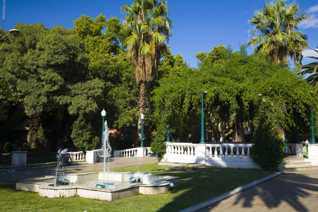 Argentina, Mendoza Province, Mendoza City. Plaza Pellegrini in Mendoza City.