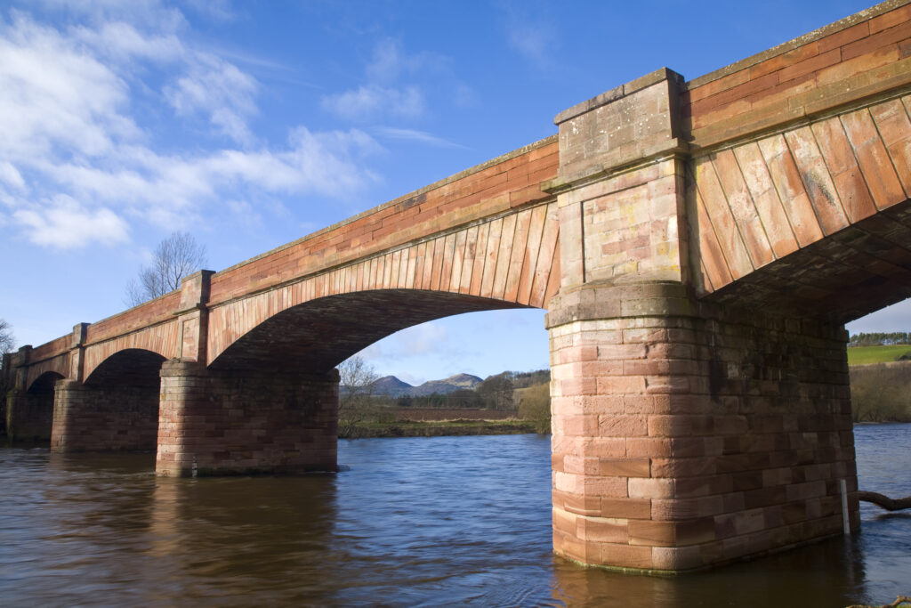 Scotland, Scottish Borders, St Boswells. The impressive Mertoun Bridge spanning across the river Tweed near St Boswells.