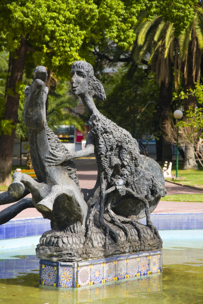 Argentina, Mendoza Province, Mendoza City. Statue in a central plaza in Mendoza.
