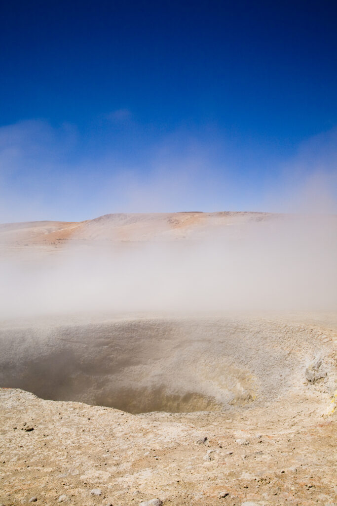 Bolivia, Southern Altiplano, Uyuni Highlands. Fumaroles and Geysers at the Sol de Manana in the Uyuni Highlands.