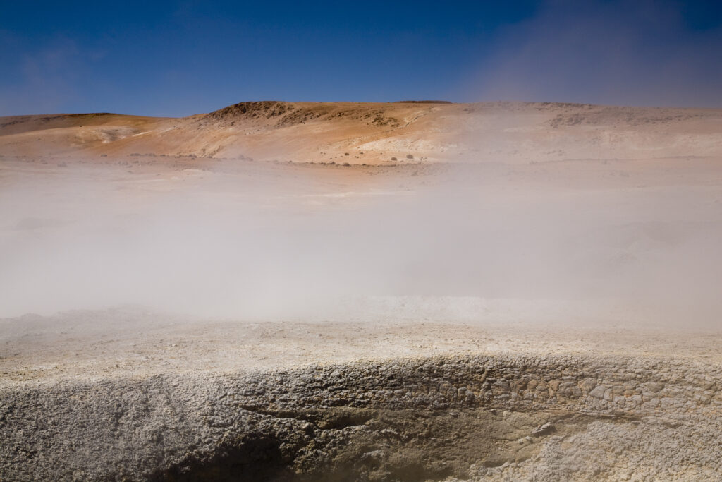 Bolivia, Southern Altiplano, Uyuni Highlands. Fumaroles and Geysers at the Sol de Manana in the Uyuni Highlands.