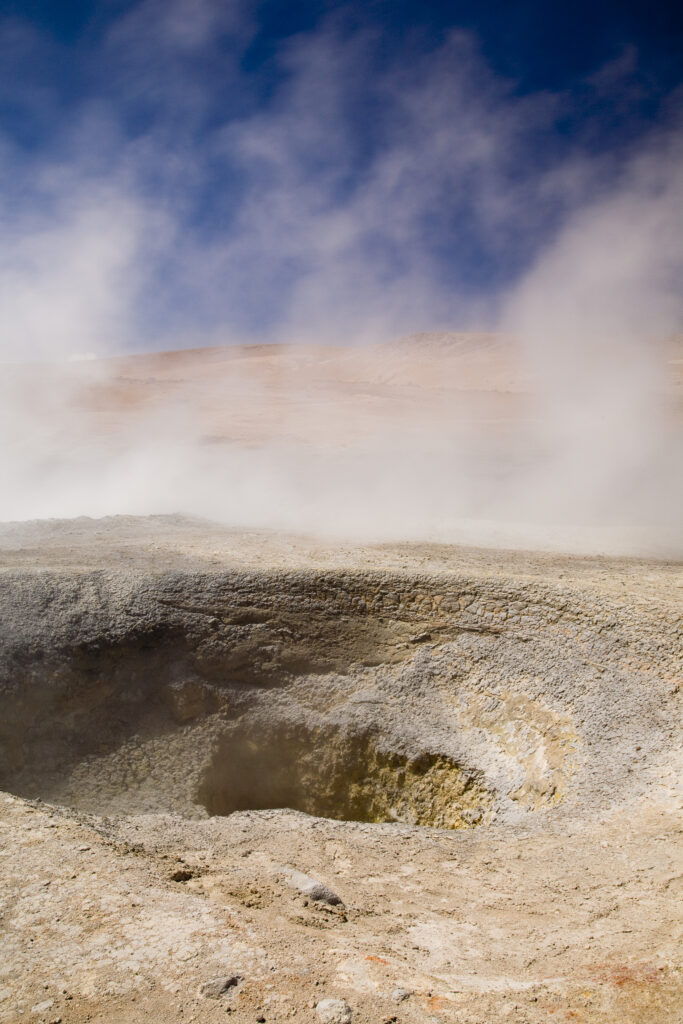 Bolivia, Southern Altiplano, Uyuni Highlands. Fumaroles and Geysers at the Sol de Manana in the Uyuni Highlands.
