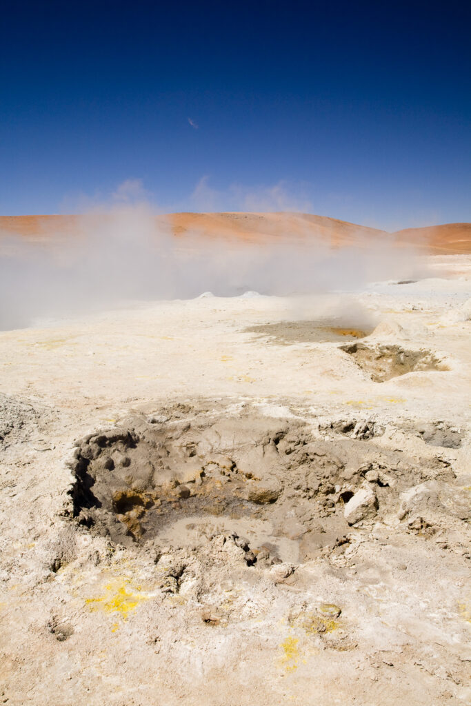 Bolivia, Southern Altiplano, Uyuni Highlands. Fumaroles and Geysers at the Sol de Manana in the Uyuni Highlands.