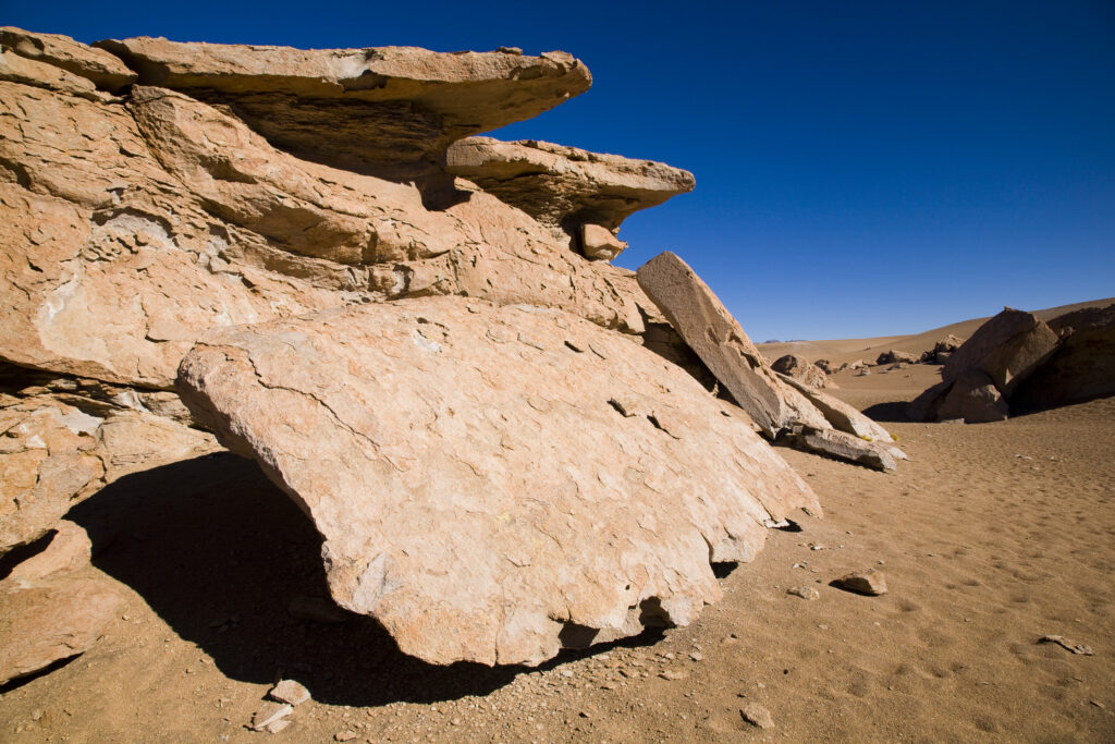 Bolivia, Southern Altiplano. Rock formations high in the desert plateau of the Bolivian Southern Altiplano.