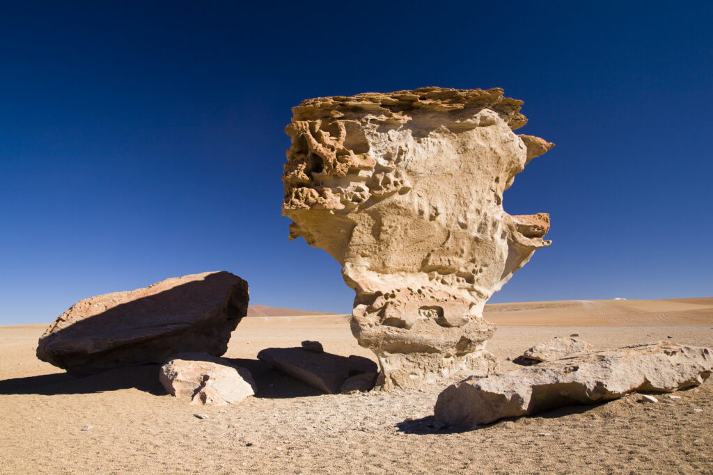 Bolivia, Southern Altiplano, Arbol de la Piedra. Mushroom shaped "Rock Tree" (Arbol de la Piedra) in the Bolivian Southern Altiplano plateau.