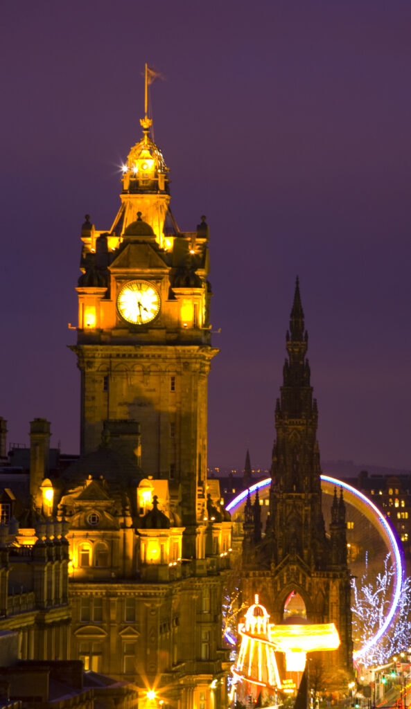 Scotland, Edinburgh, City Skyline. Impressive skyline of Edinburgh City viewed from Calton Hill looking towards Princes Street and the Walter Scott Monument.