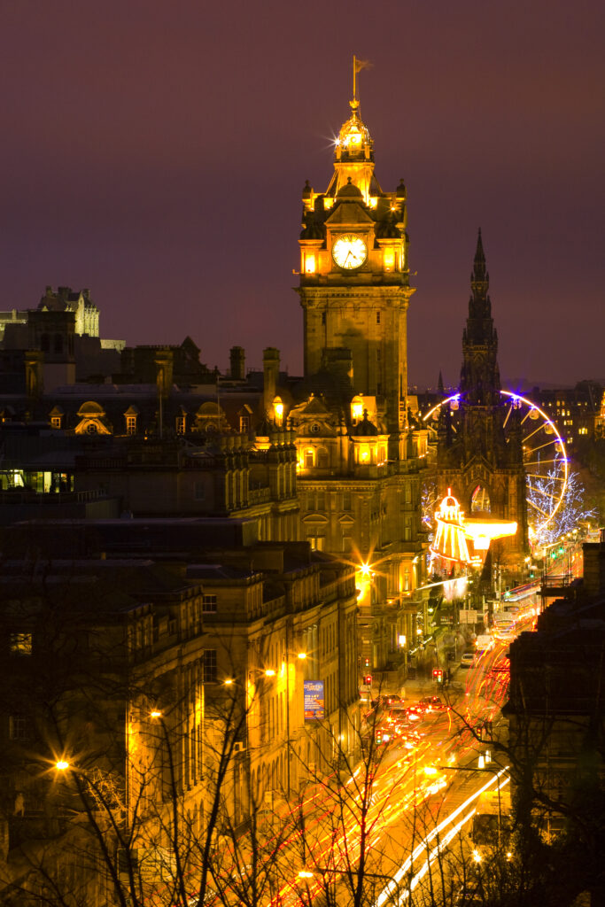 Scotland, Edinburgh, City Skyline. Impressive skyline of Edinburgh City viewed from Calton Hill looking towards Princes Street and the neighbouring old town.