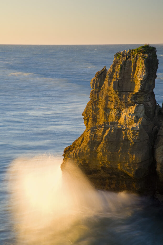 New Zealand, Westland, Punakaiki. A rock formation along the west coast near Punakaiki.