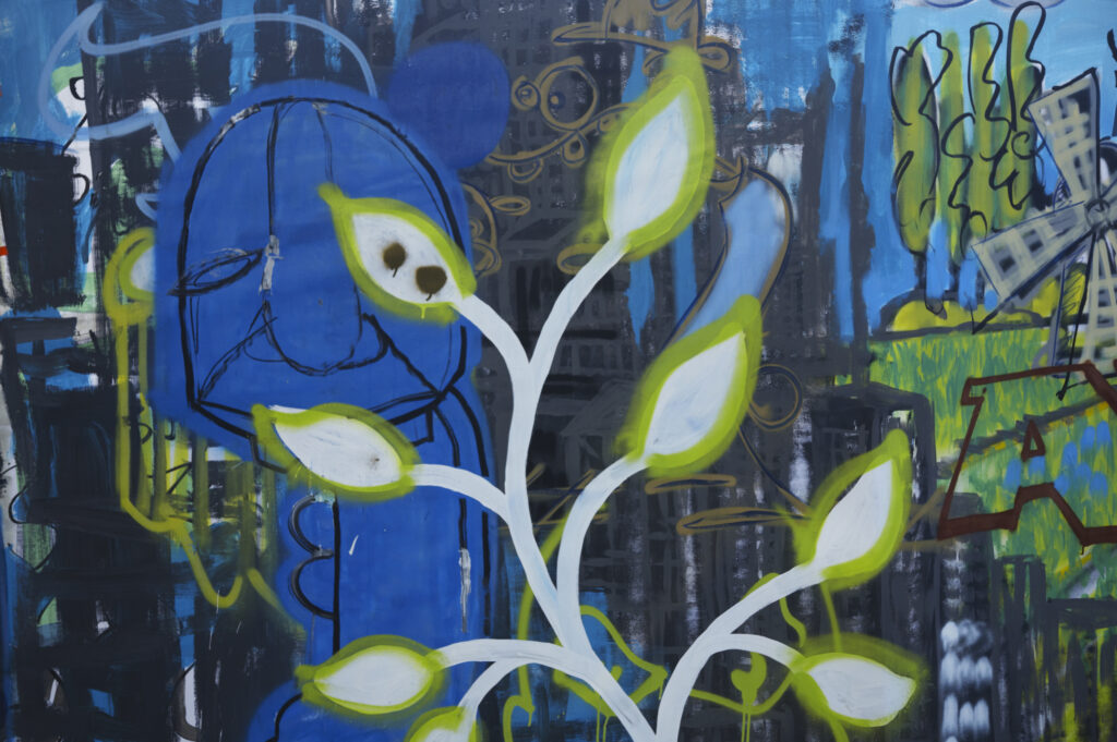 Netherlands, North Holland, Amsterdam. Graffiti sprayed / painted on a temporary fence panel in Amsterdam City.