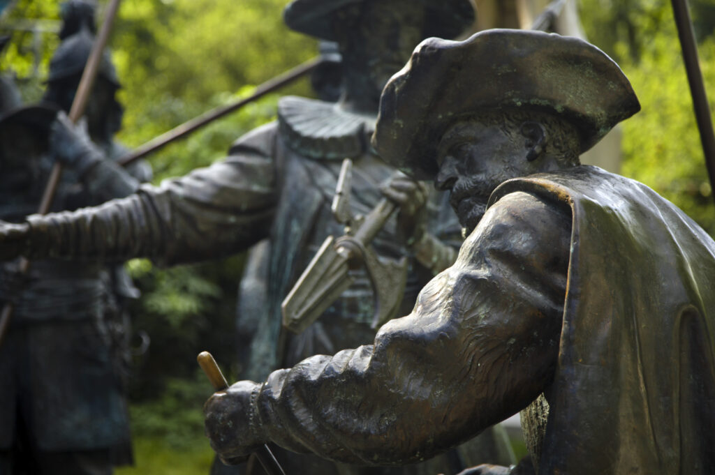 Netherlands, North Holland, Amsterdam. Rembrandt and the Night Watch statues on the Rembrandtplein in Amsterdam City.