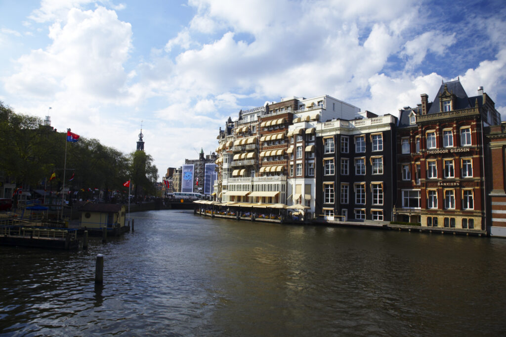 Netherlands, North Holland, Amsterdam. The Theodoor Gilissen Bankers Building, located on the banks of the River Amstel in Amsterdam City.