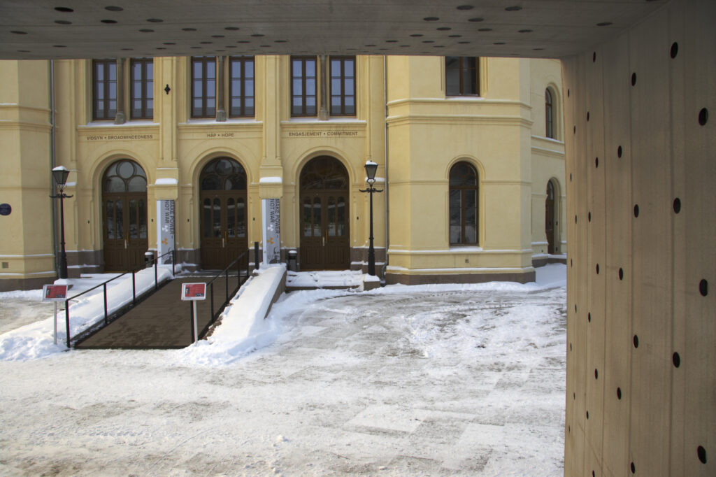 Norway, Oslo, Oslo City. The modern architecture of the Nobel Peace Center near Aker Quay, in Oslo city.