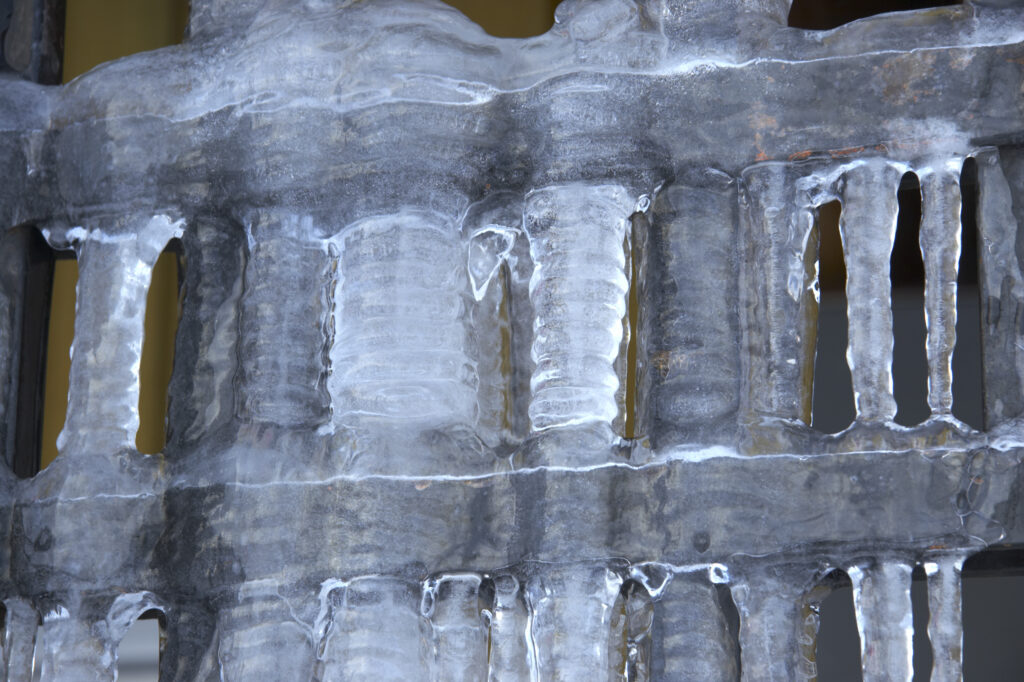 Norway, Oslo, Oslo City. Icicles on a metal fence in the city of Oslo, during a cold spell in the winter.
