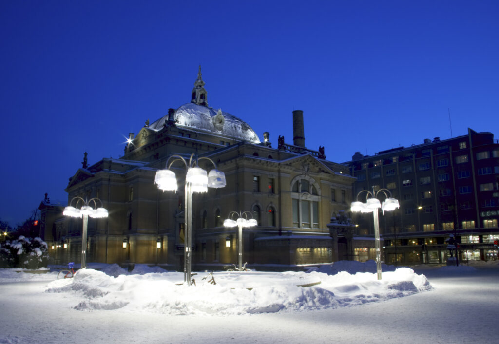 Norway, Oslo, Oslo City. A cityscape scene of the National Theatre in Oslo City / Oslo region.