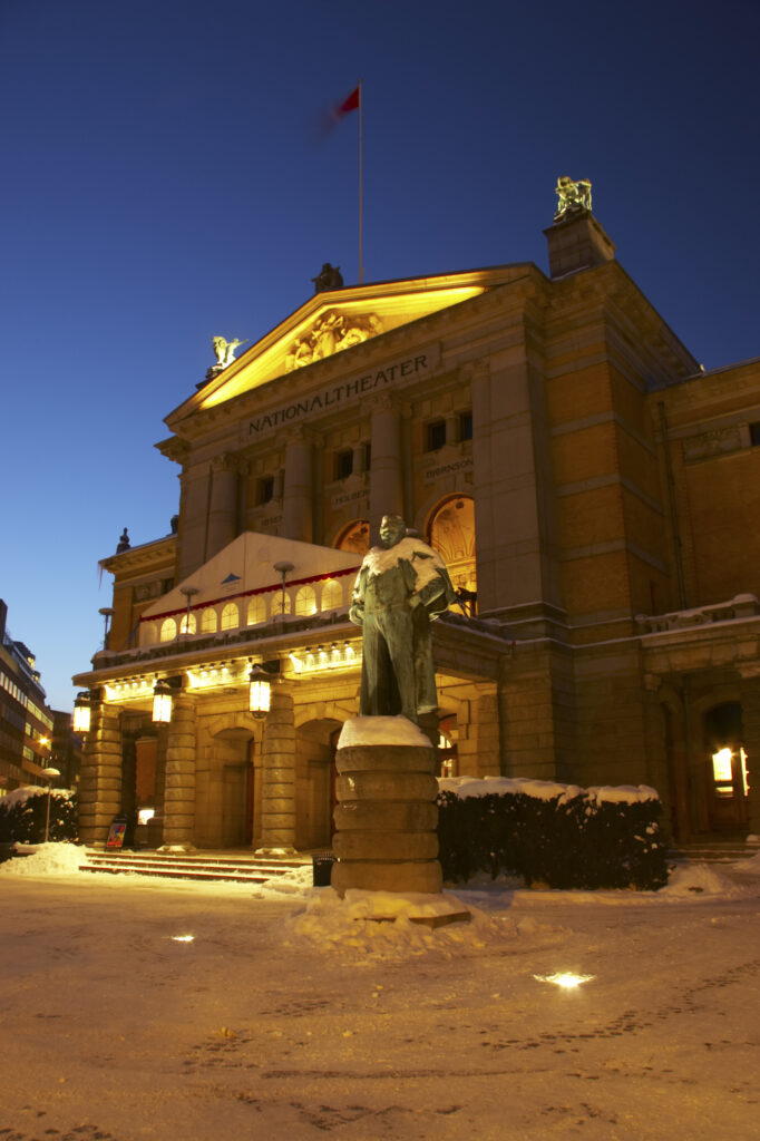 Norway, Oslo, Oslo City. A cityscape scene of the National Theatre in Oslo City / Oslo region.