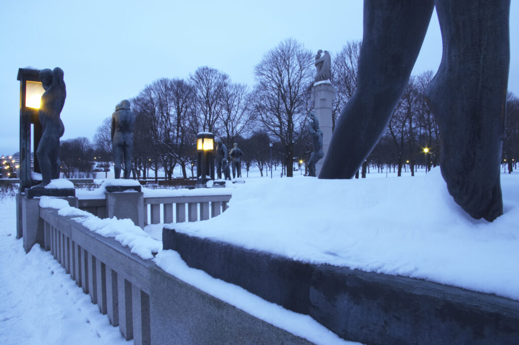 Norway, Oslo, Oslo City. One of the famous statues by Gustav Vigeland in the Vigeland Park in Oslo City.