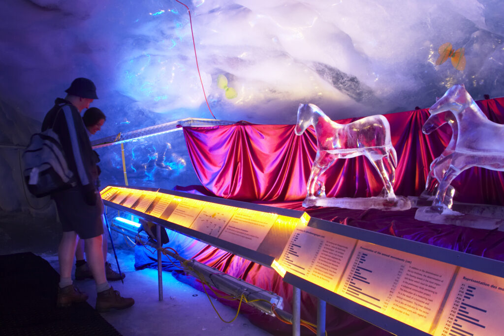 Switzerland Valais Zermatt Ice sculptures on display in the Klein Matterhorn ice palace the world s highest glacier palace