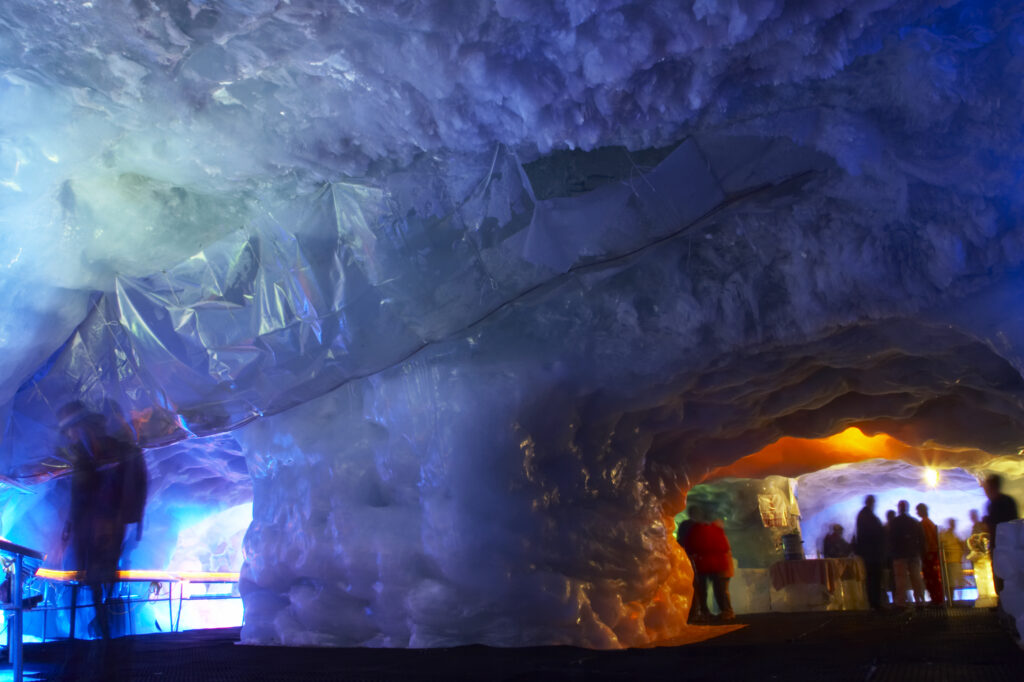 Switzerland Valais Zermat. Wine tasting in the Klein Matterhorn ice palace the worlds highest glacier palace