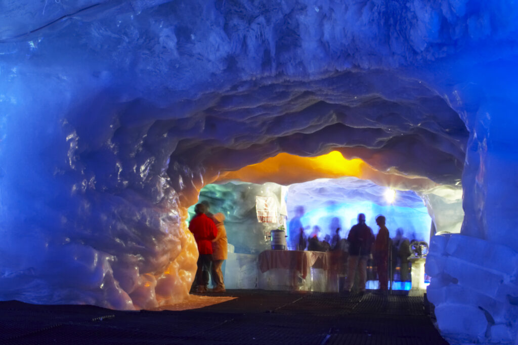 Switzerland Valais Zermat. Wine tasting in the Klein Matterhorn ice palace the worlds highest glacier palace