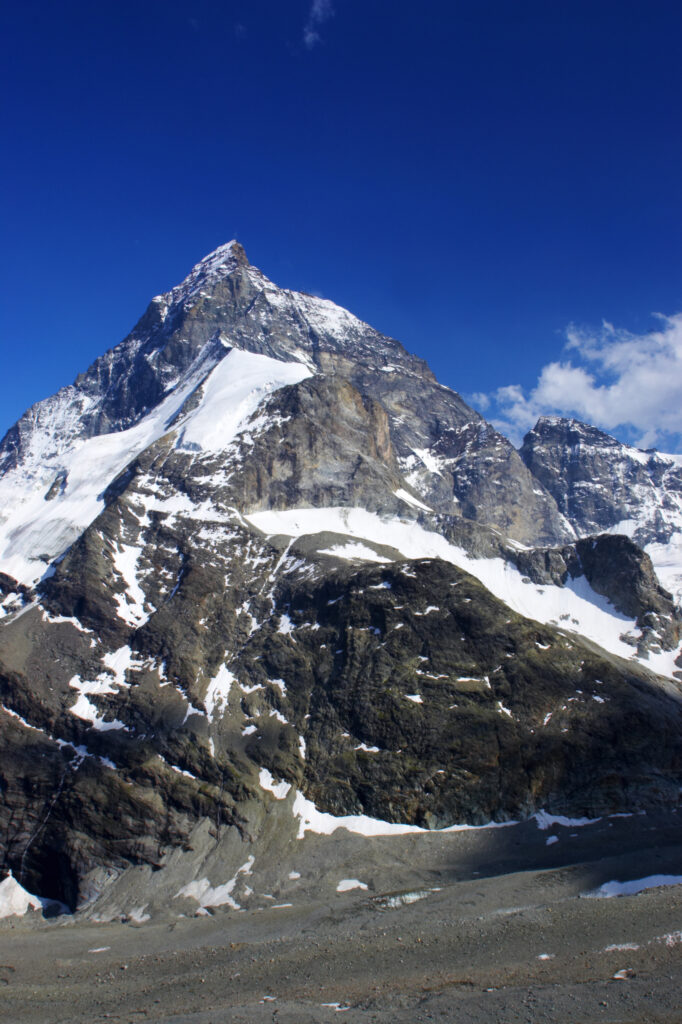 Switzerland Valais, Matterhorn. The Matterhorn viewed from outside the Schonbielhutte alpine hut