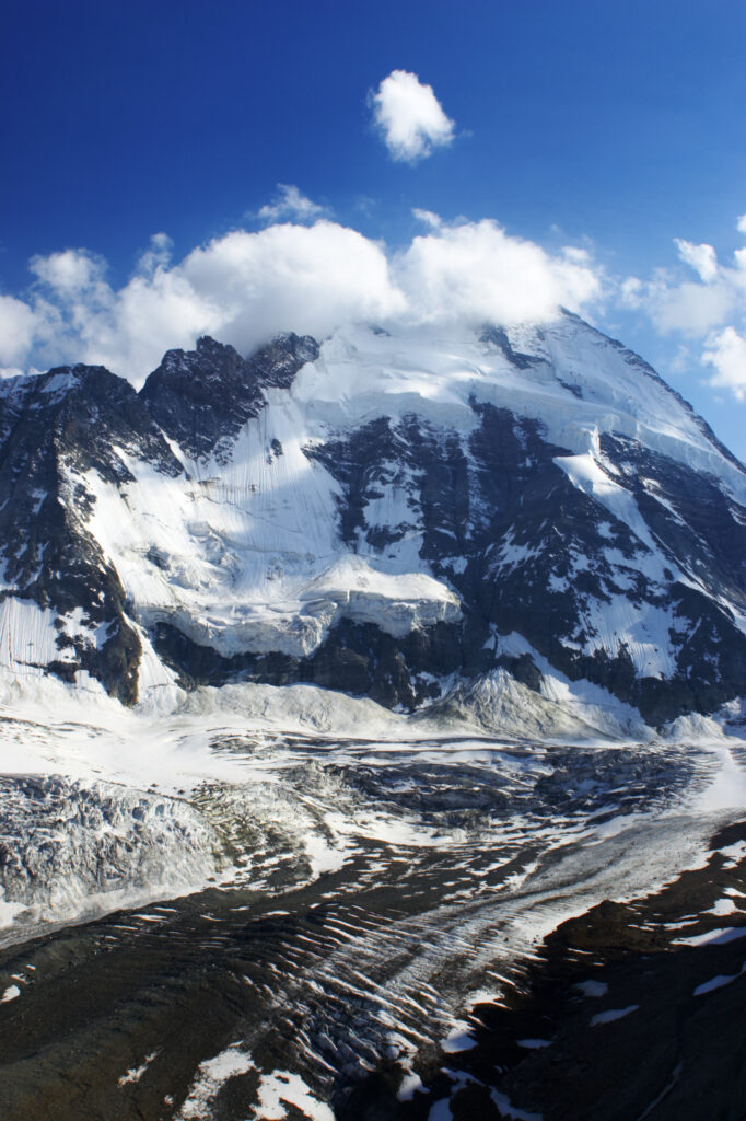 Switzerland Valais, Zmuttgletscher. Zmuttgletscher glacier and surrounding mountains, near north western foot of the Matterhorn