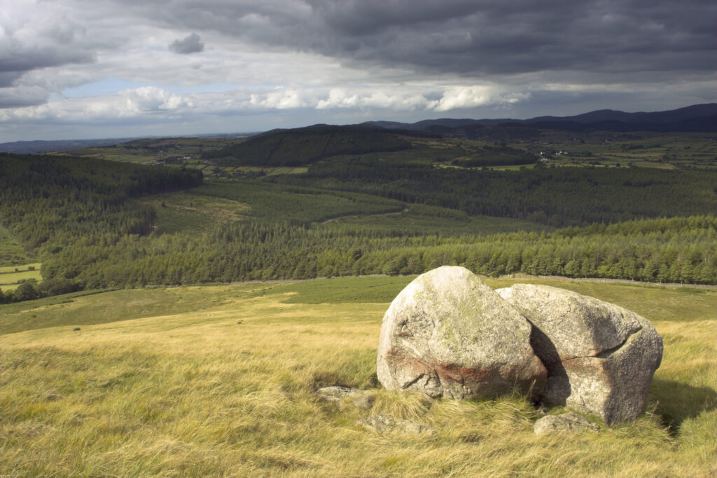 Northern Ireland County Down Tollymore Forest Park A storm clears over the Forest Park viewed from the Mourne Mountains