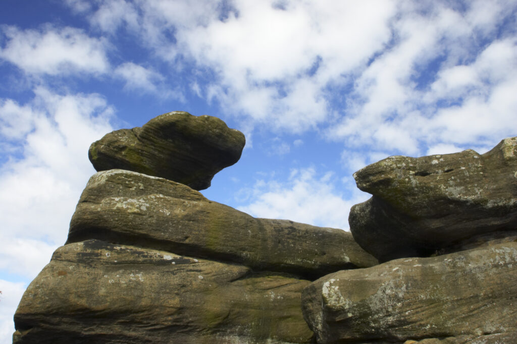 England, North Yorkshire, Brimham Rocks. Unique Rock formations of Brimham Rocks at Brimham in Nidderdale, found scattered over the wild expanse of Brimham Moor.