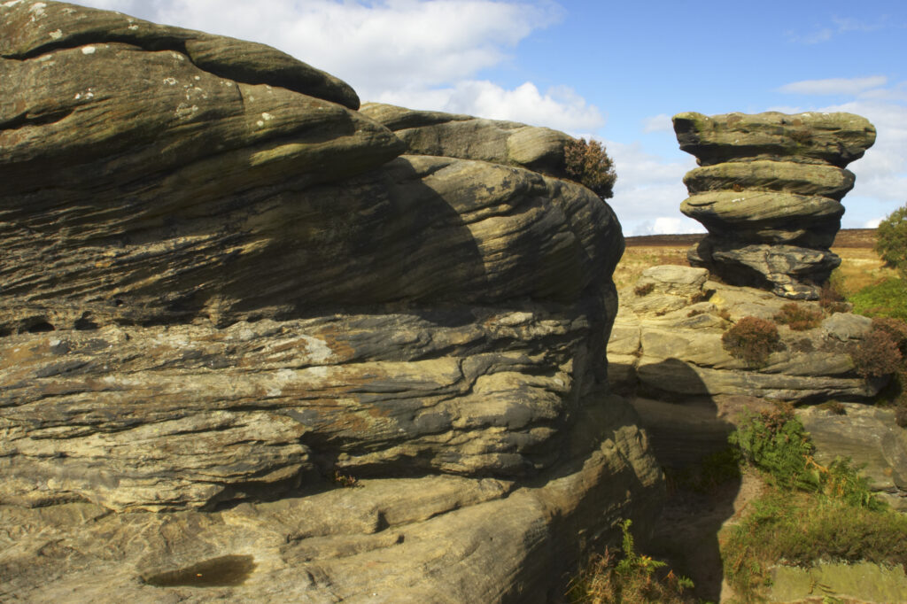 England, North Yorkshire, Brimham Rocks. Unique Rock formations of Brimham Rocks at Brimham in Nidderdale, found scattered over the wild expanse of Brimham Moor.