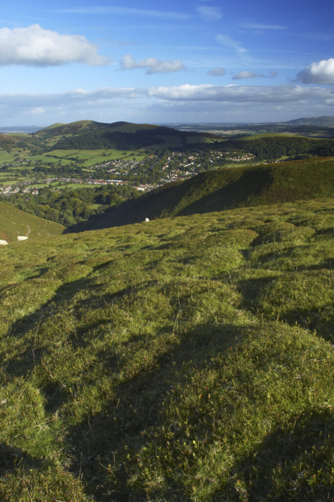 England, Shropshire, The Long Mynd. View from the Long Mynd looking towards Church Stretton.