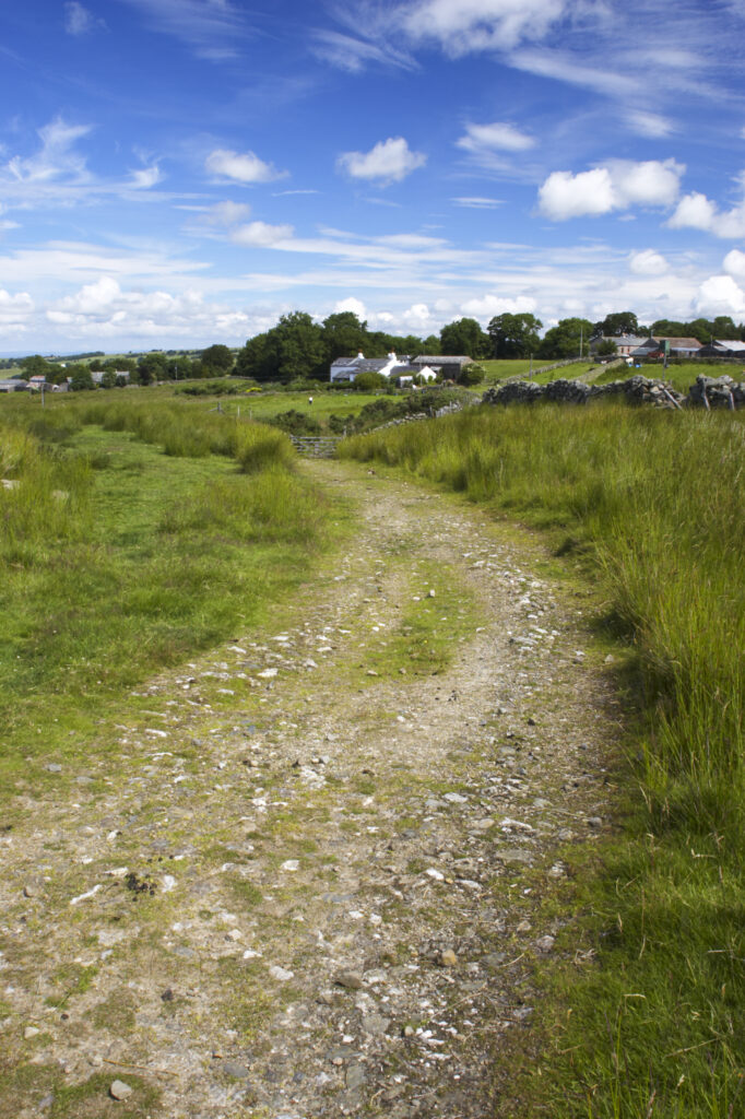 England, Cumbria, Lake District National Park. The well defined Cumbria Way track heading towards Nether Row.