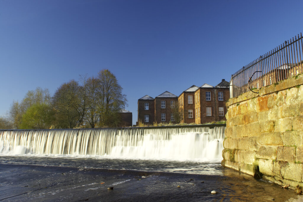 England, Cumbria, Carlisle. The river Caldrew near the city of Carlisle, on a frosty winter morning.