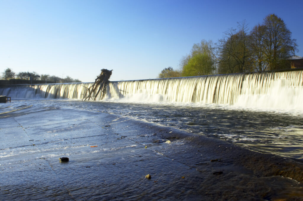 England, Cumbria, Carlisle. The river Caldrew near the city of Carlisle, on a frosty winter morning.