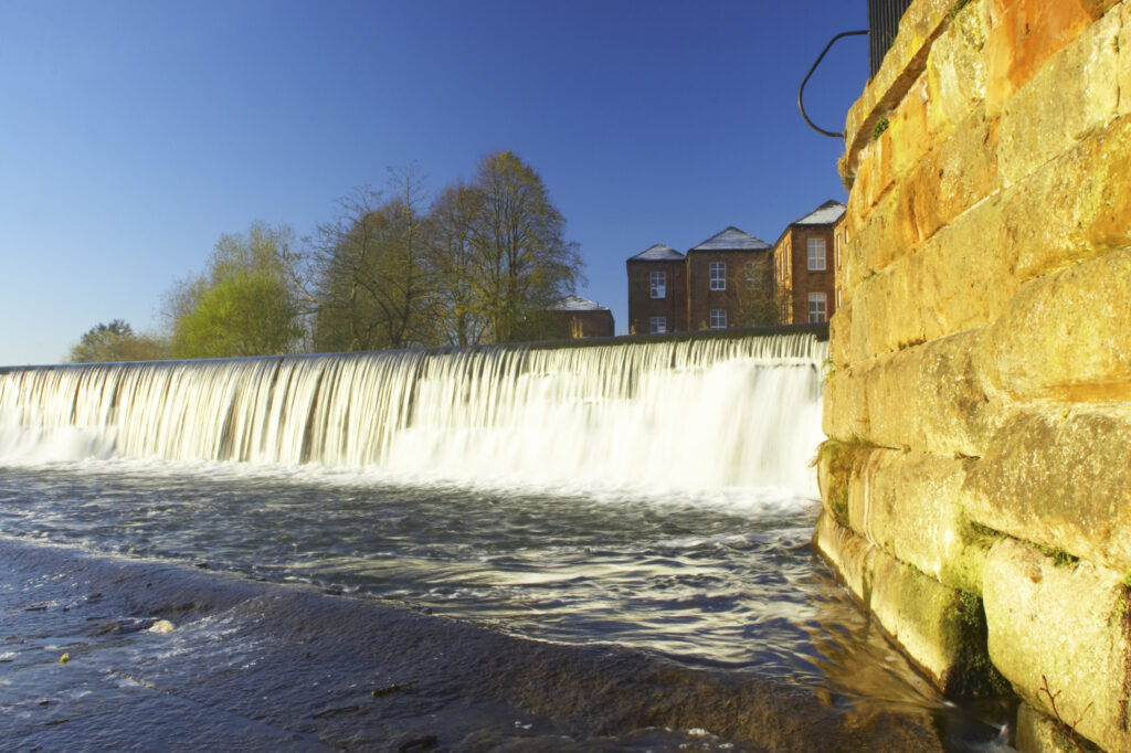 England, Cumbria, Carlisle. The river Caldrew near the city of Carlisle, on a frosty winter morning.