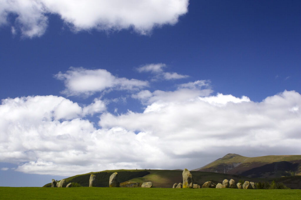 England, Cumbria, Lake District National Park. The popular Castlerigg Stone Circle near Keswick, dating back from the later Neolithic period.