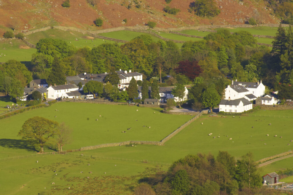 England, Cumbria, Lake District National Park. Villages and country hamlets in the picturesque Borrowdale valley.