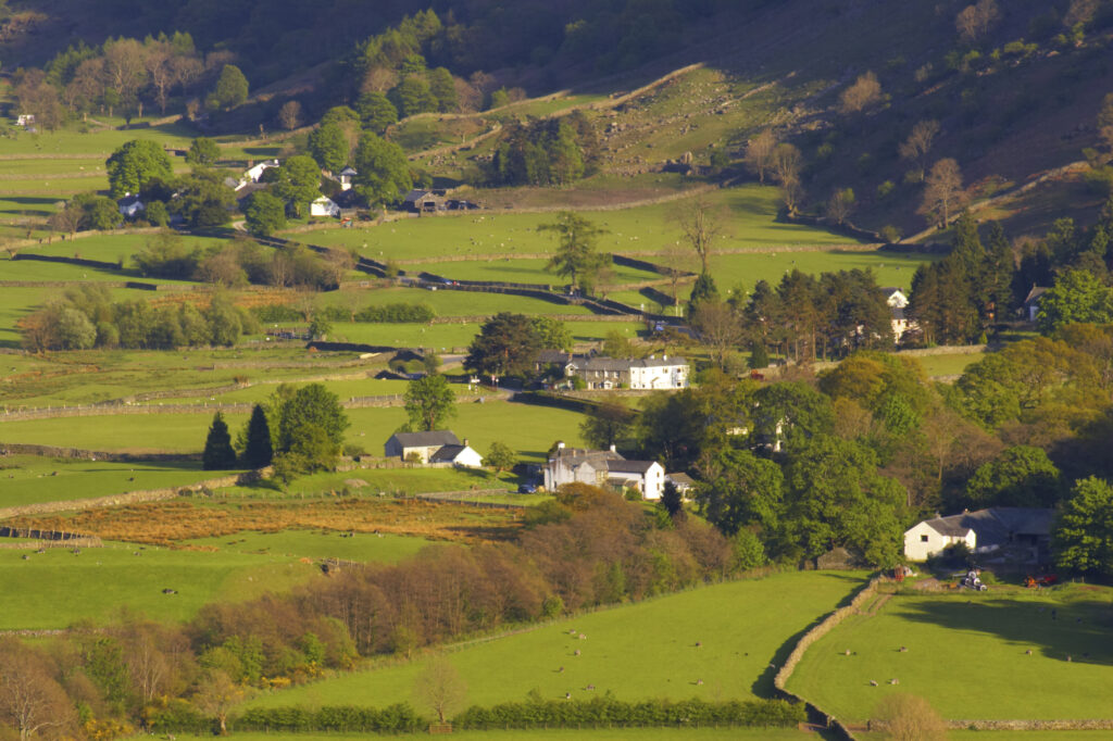 England, Cumbria, Lake District National Park. Villages and country hamlets in the picturesque Borrowdale valley.