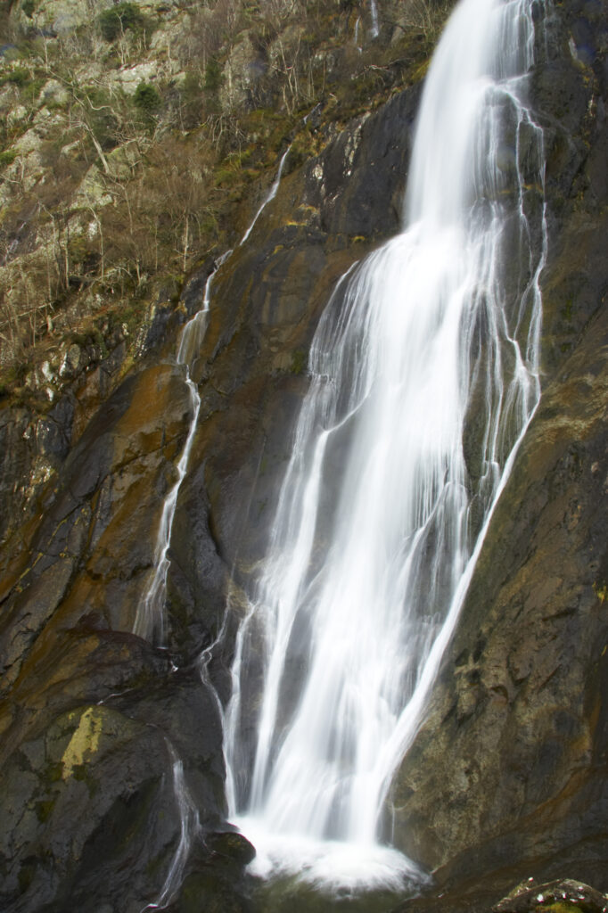 Wales, Caernarfonshire, Snowdonia National Park. The dramatic Aber Falls, within the Coedydd Aber National Nature Reserve.