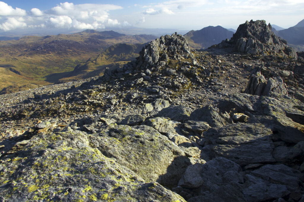 Wales, Caernarfonshire, Snowdonia National Park. Amazing rock formations located near the summit of Glyder Fawr.