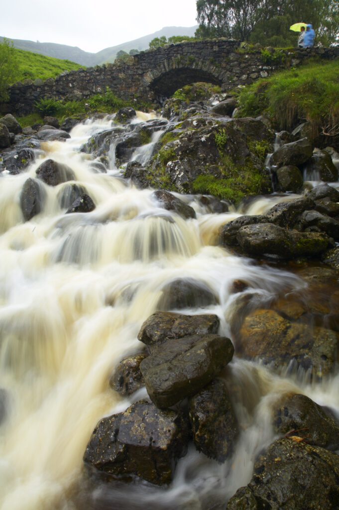 England, Cumbria, Lake District National Park. Ashness Bridge and the fast rapids of the Barrow Beck