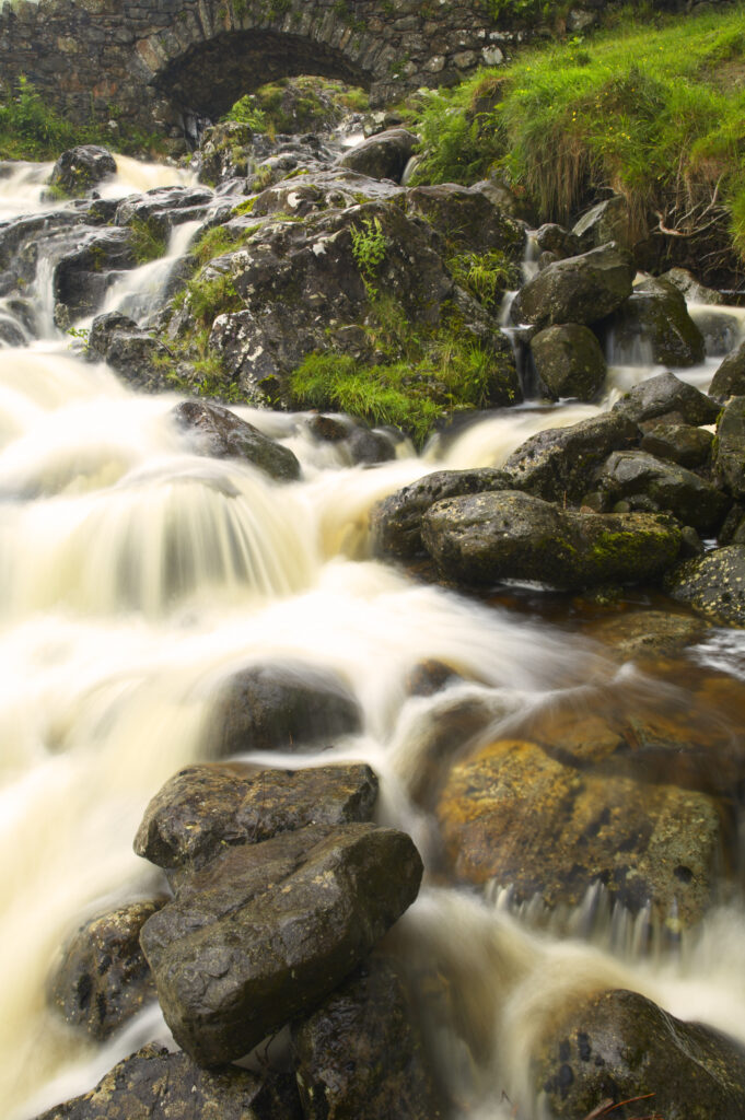 England, Cumbria, Lake District National Park. Ashness Bridge and the fast rapids of the Barrow Beck