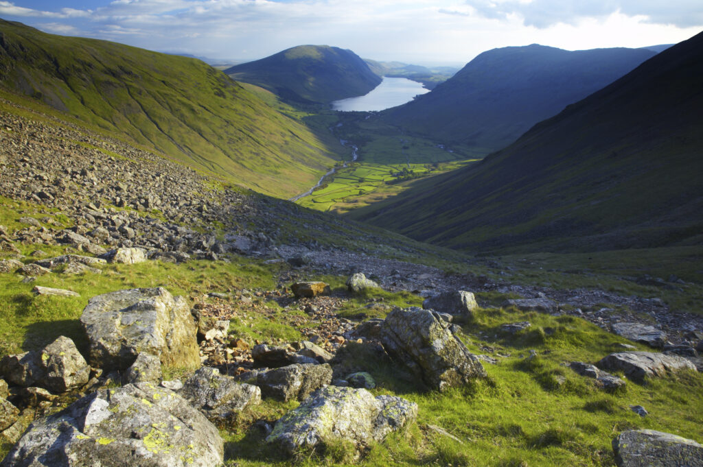 England, Cumbria, Lake District National Park.View from the lower slopes of Great Gable towards wastwater and wasdale