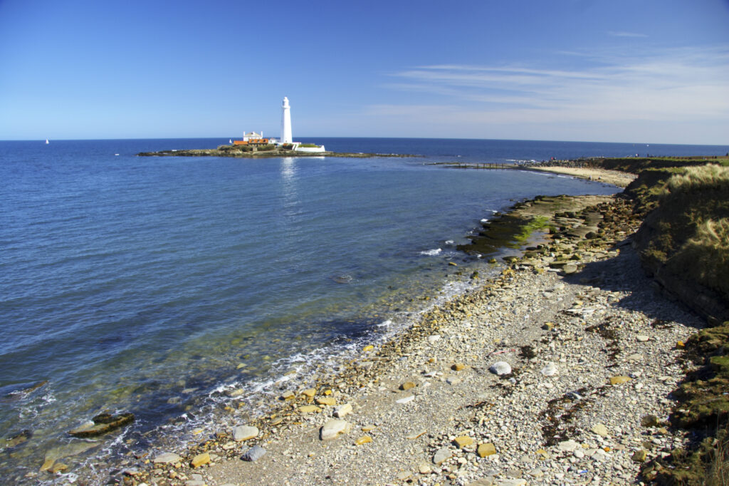 ENGLAND Tyne Wear St Marys Island The lighthouse and the North Sea near Whitley Bay