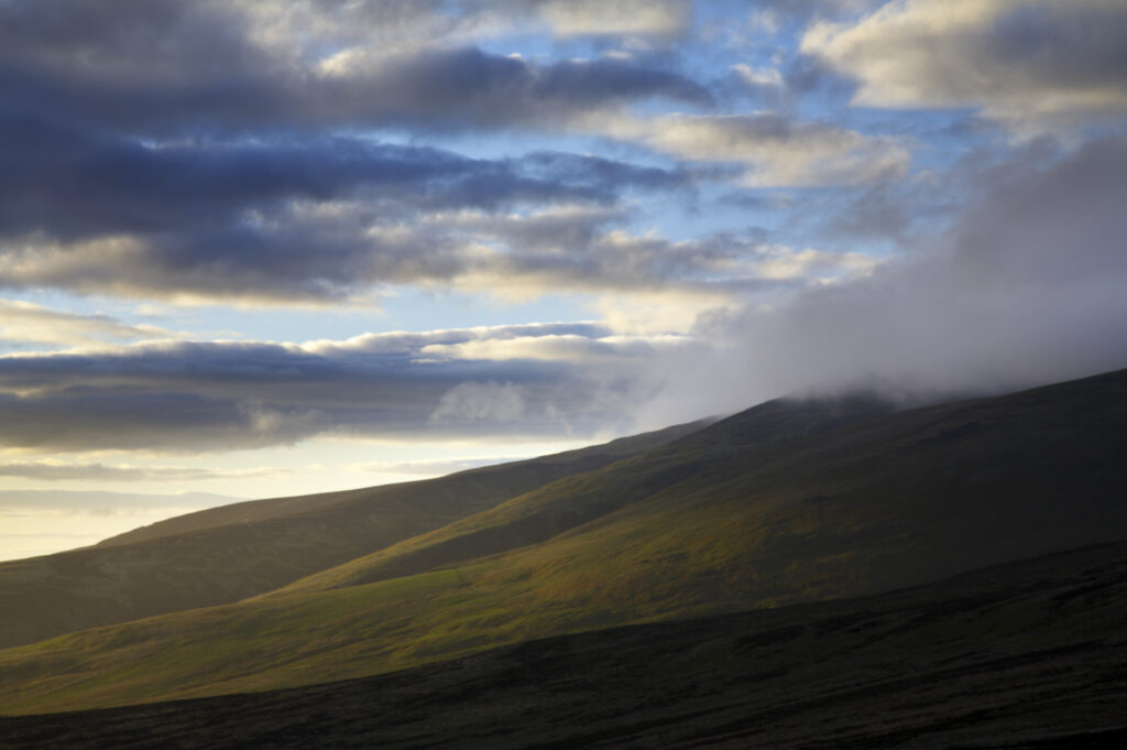 England Northumberland The Pennine Way Morning light illuminates the Cheviot Hills near the Scotland / England border.